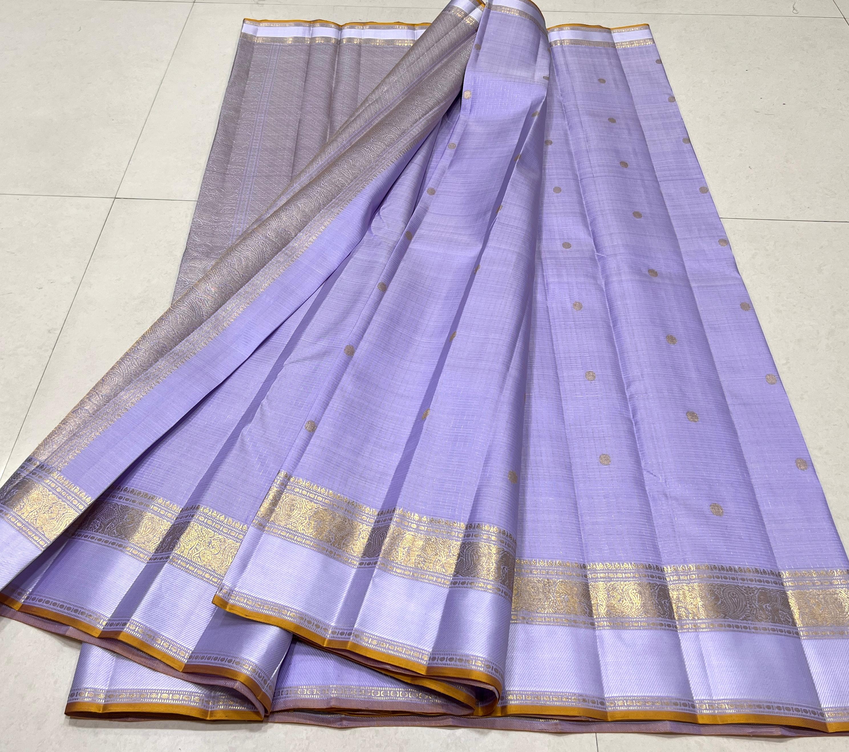 LAVENDER/MUSTARD YELLOW COLOUR COMBITION PURE KANCHI SILK SAREE