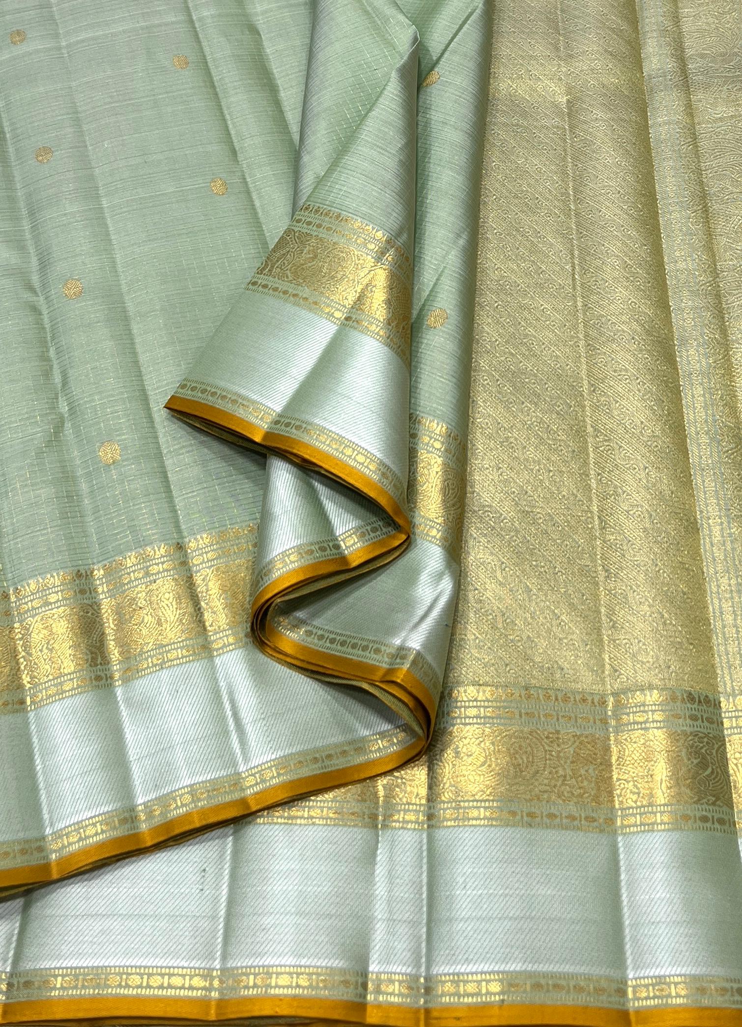 SEA GREEN COLOUR COMBITION PURE KANCHI SILK SAREE