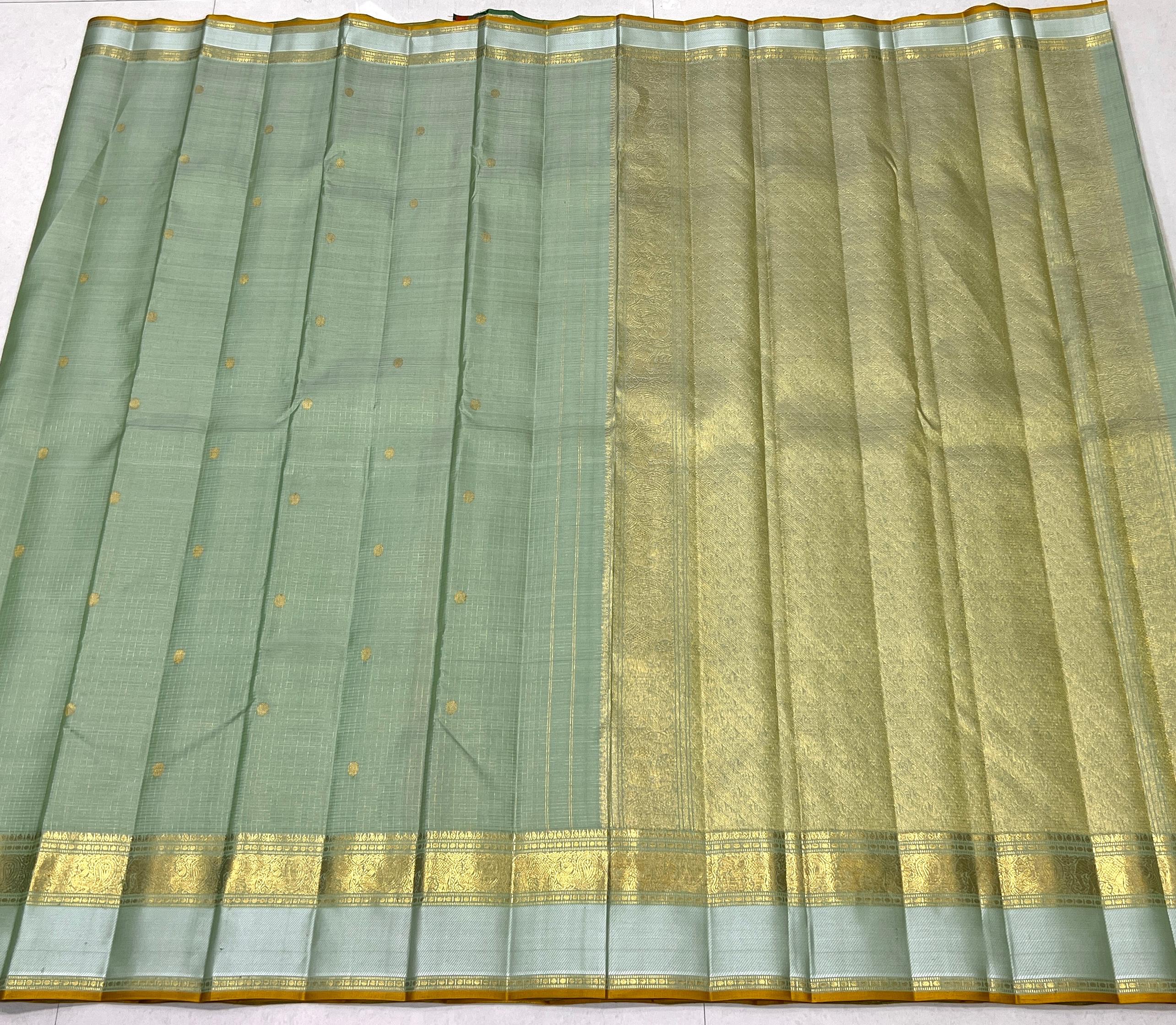 SEA GREEN COLOUR COMBITION PURE KANCHI SILK SAREE