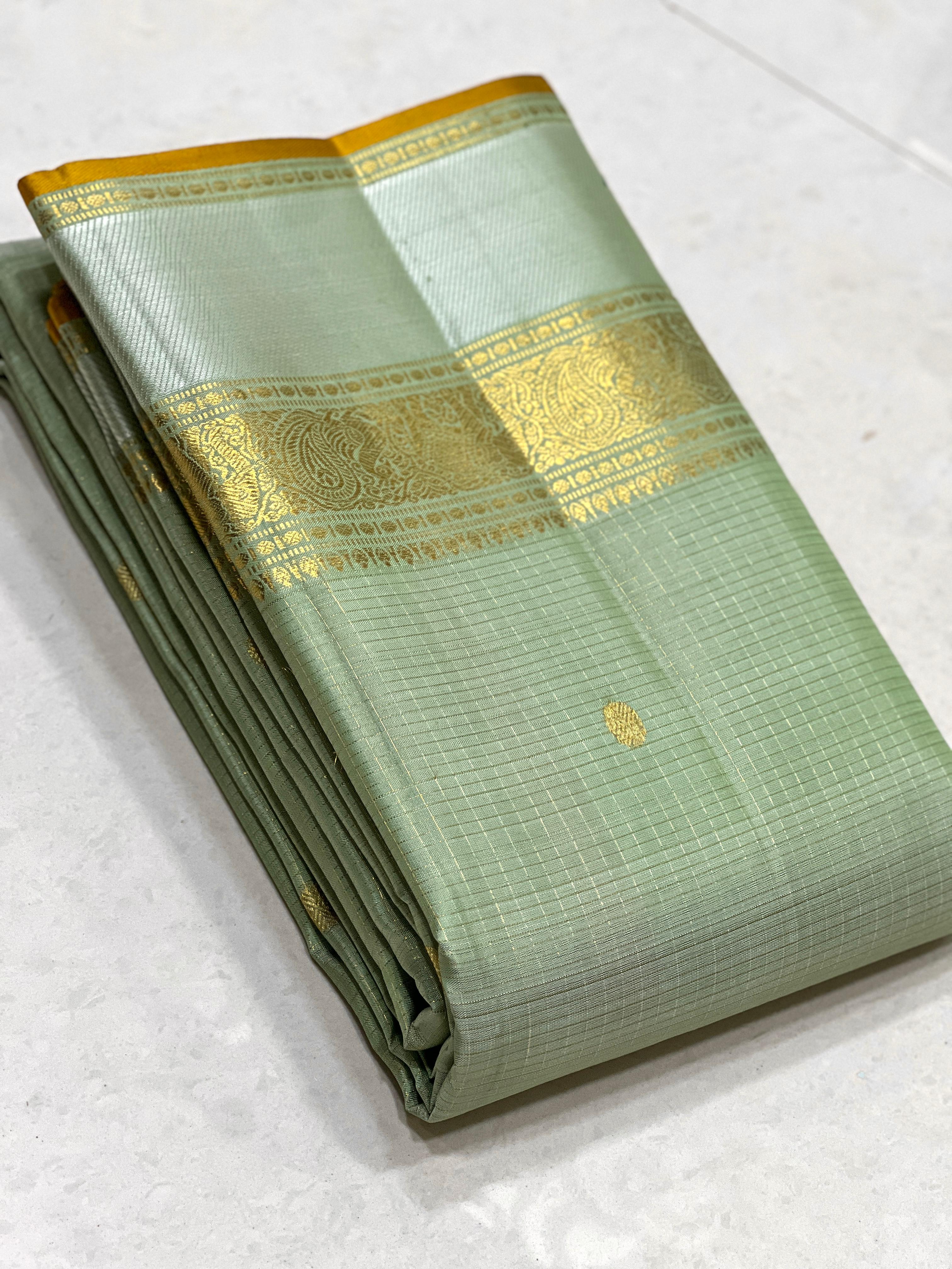 SEA GREEN COLOUR COMBITION PURE KANCHI SILK SAREE