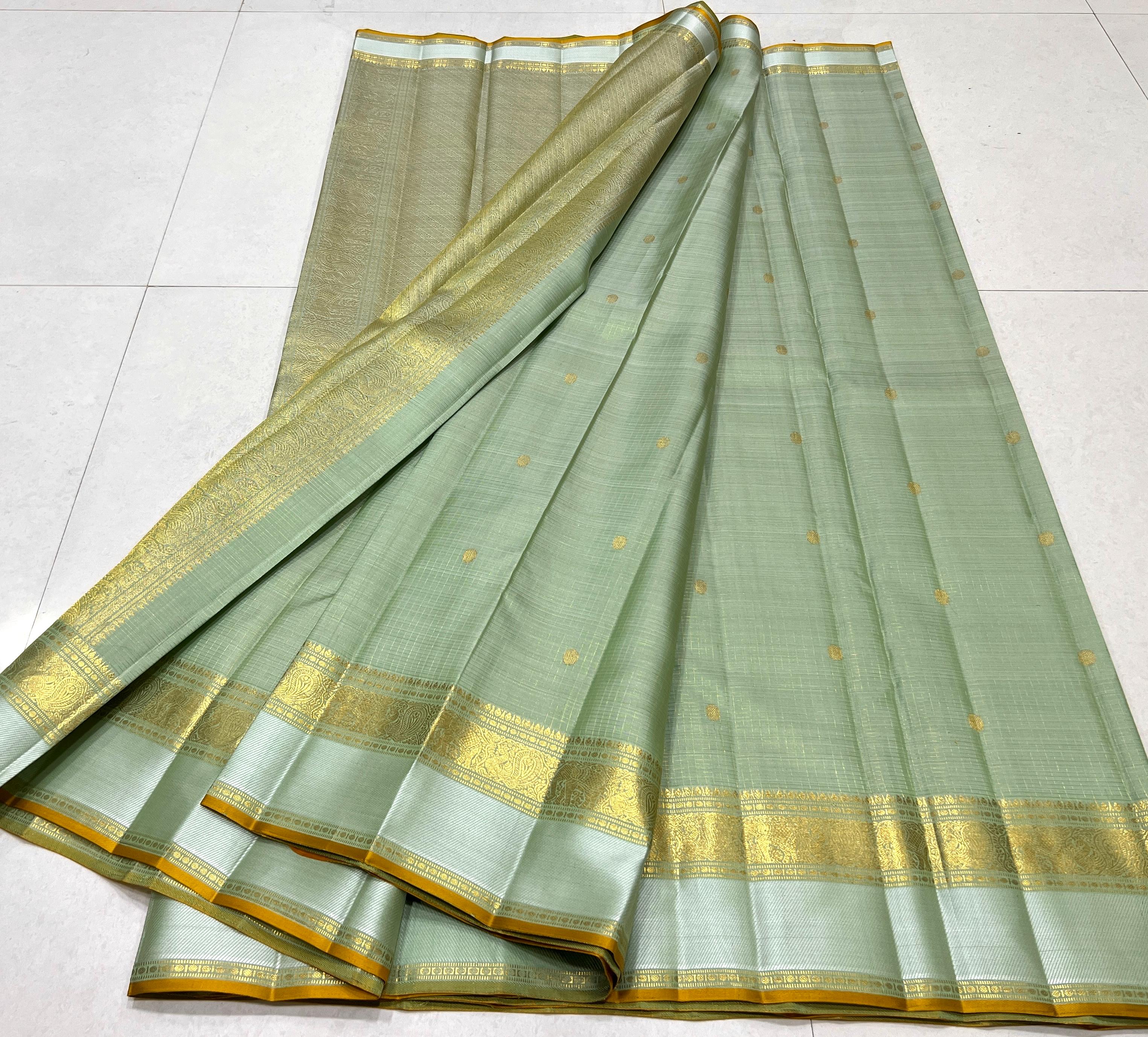 SEA GREEN COLOUR COMBITION PURE KANCHI SILK SAREE