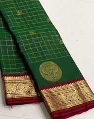 BOTTLE GREEN/MAROON COLOUR COMBITION PURE KANCHI SILK SAREE