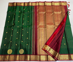 BOTTLE GREEN/MAROON COLOUR COMBITION PURE KANCHI SILK SAREE