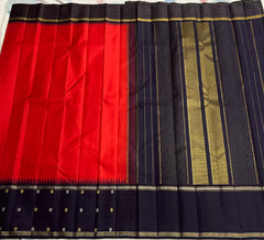 CHILLI RED/BLACK COLOUR COMBITION PURE KANCHI SILK SAREE