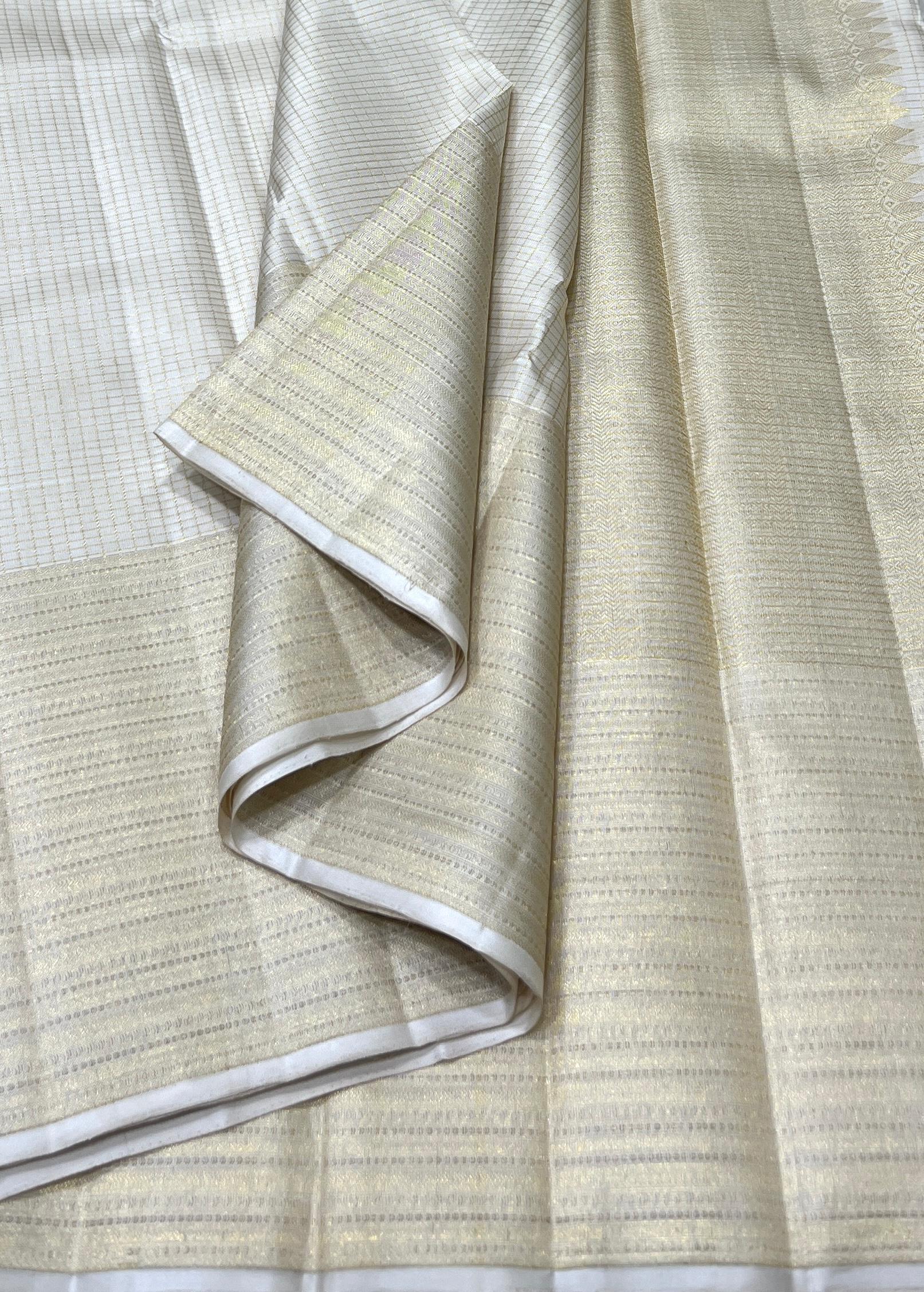 HALF WHITE  WITH ZARI  KANCHI SILK SAREE