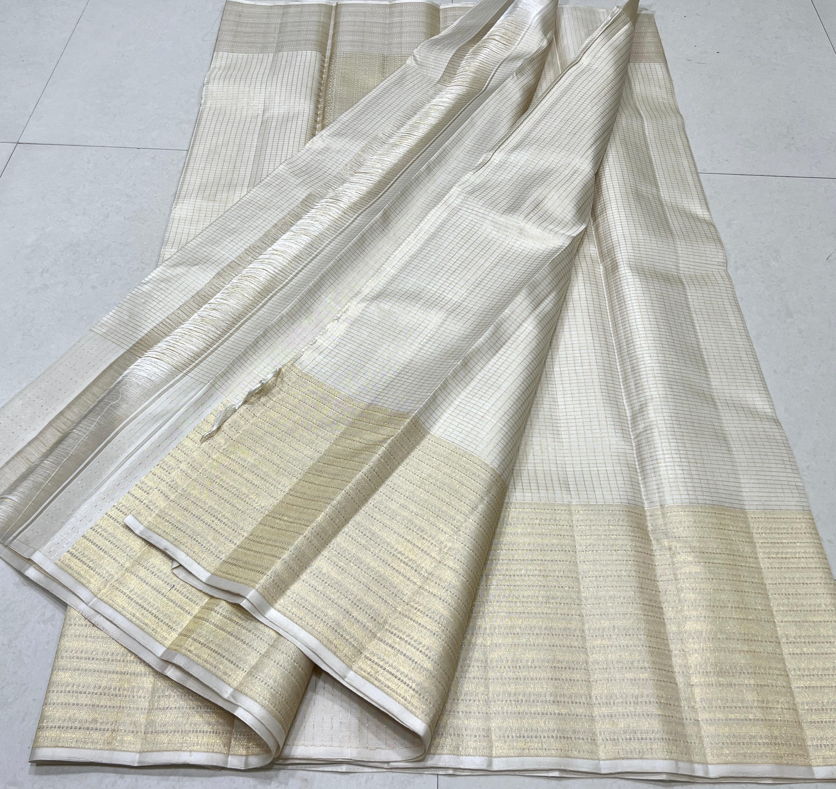 HALF WHITE  WITH ZARI  KANCHI SILK SAREE