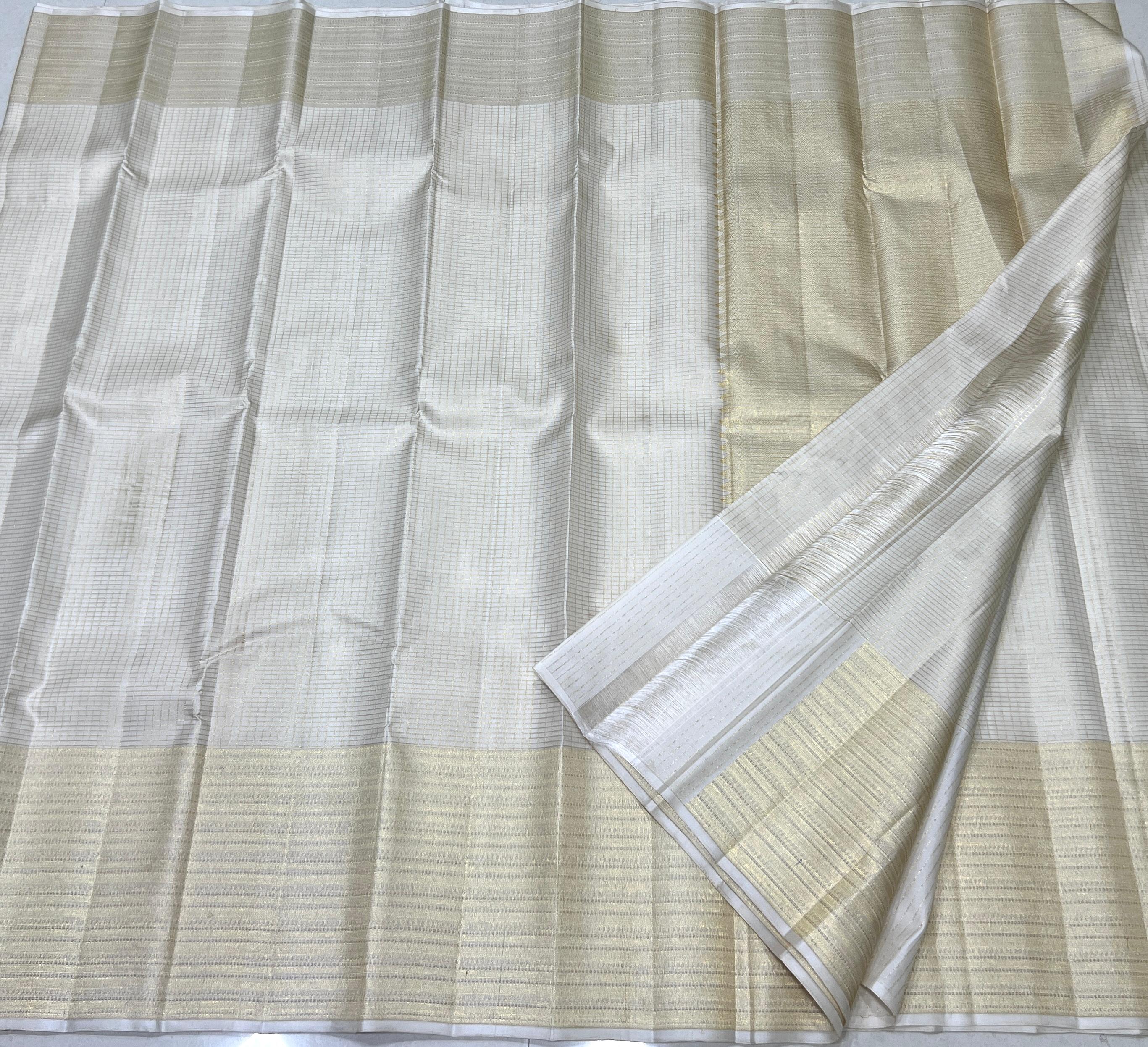 HALF WHITE  WITH ZARI  KANCHI SILK SAREE