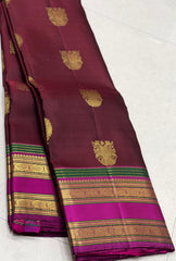 BROWN/PINK COLOUR COMBITION PURE KANCHI SILK SAREE