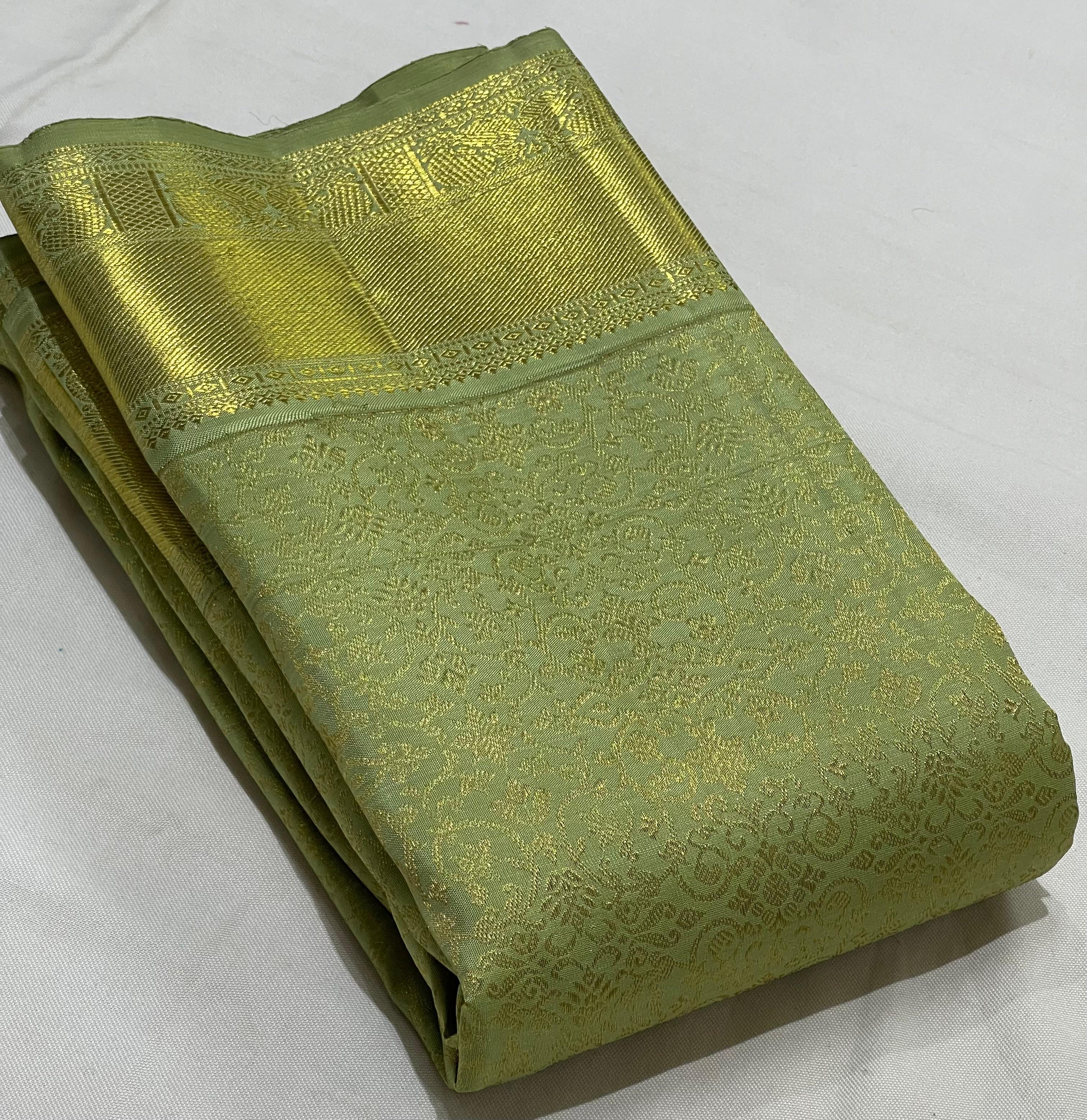 LITE MEHNDI GREEN  COLOUR COMBITION PURE KANCHI SILK SAREE