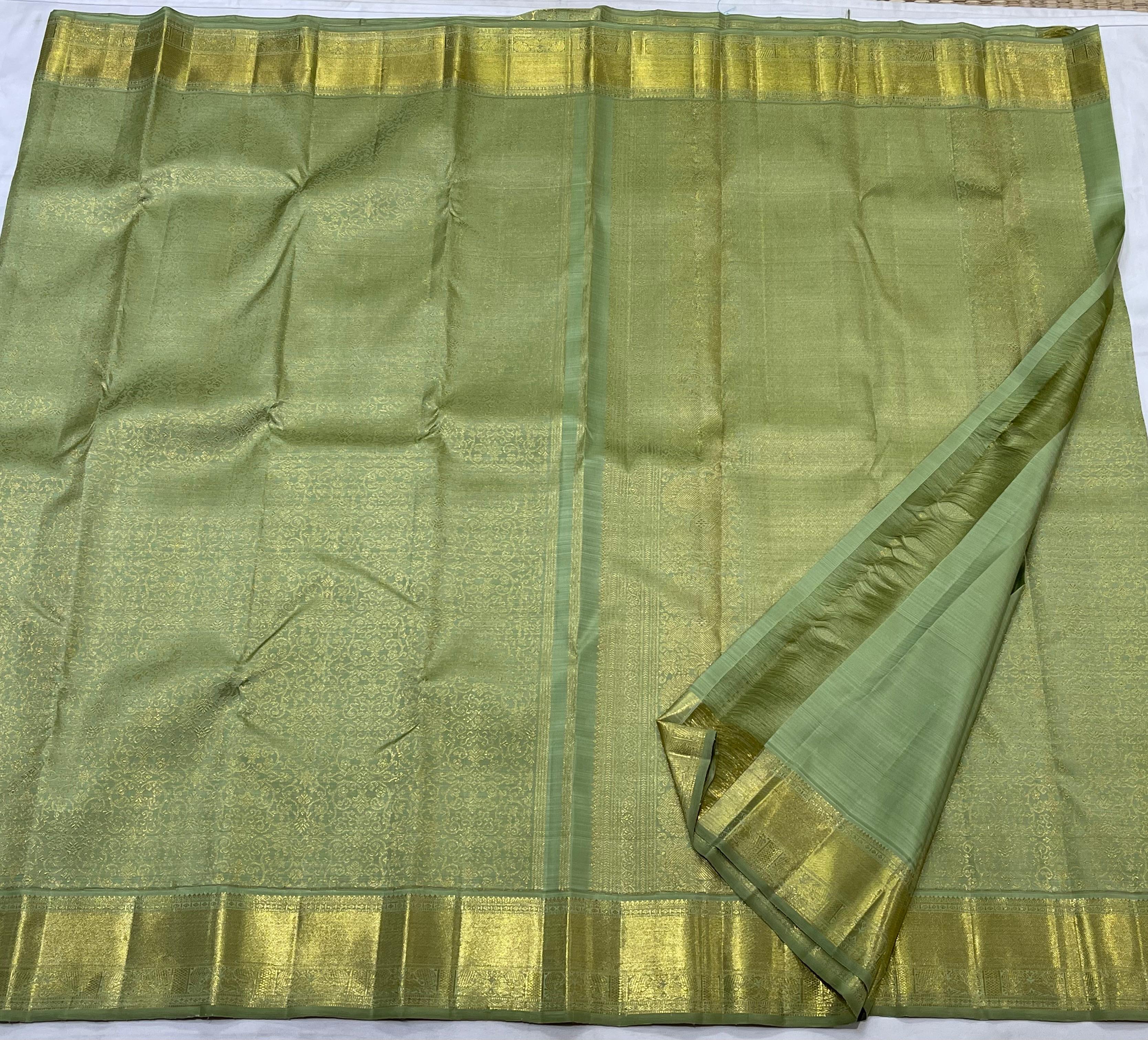 LITE MEHNDI GREEN  COLOUR COMBITION PURE KANCHI SILK SAREE