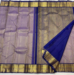 LILAC /ROYAL BLUE COLOUR COMBITION PURE KANCHI SILK SAREE