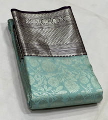 SEA GREEN/BLACK  COLOUR COMBITION PURE KANCHI SILK SAREE