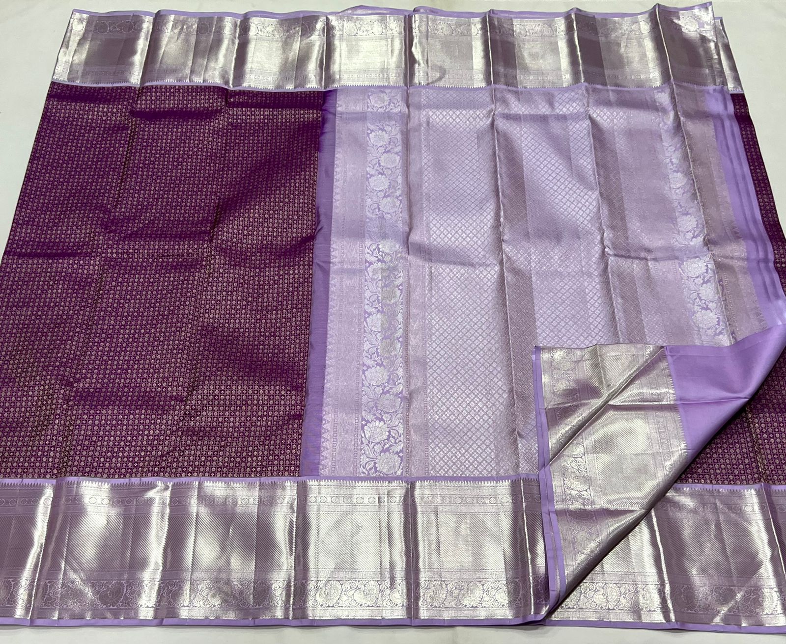 LAVENDER/ PURPLE COLOUR COMBITION PURE KANCHI SILK SAREE