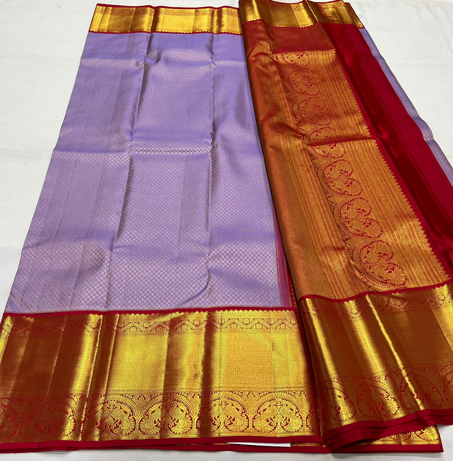 LAVENDER/ MAROON COLOUR COMBITION PURE KANCHI SILK SAREE