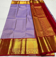 LAVENDER/ MAROON COLOUR COMBITION PURE KANCHI SILK SAREE