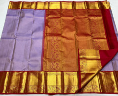 LAVENDER/ MAROON COLOUR COMBITION PURE KANCHI SILK SAREE