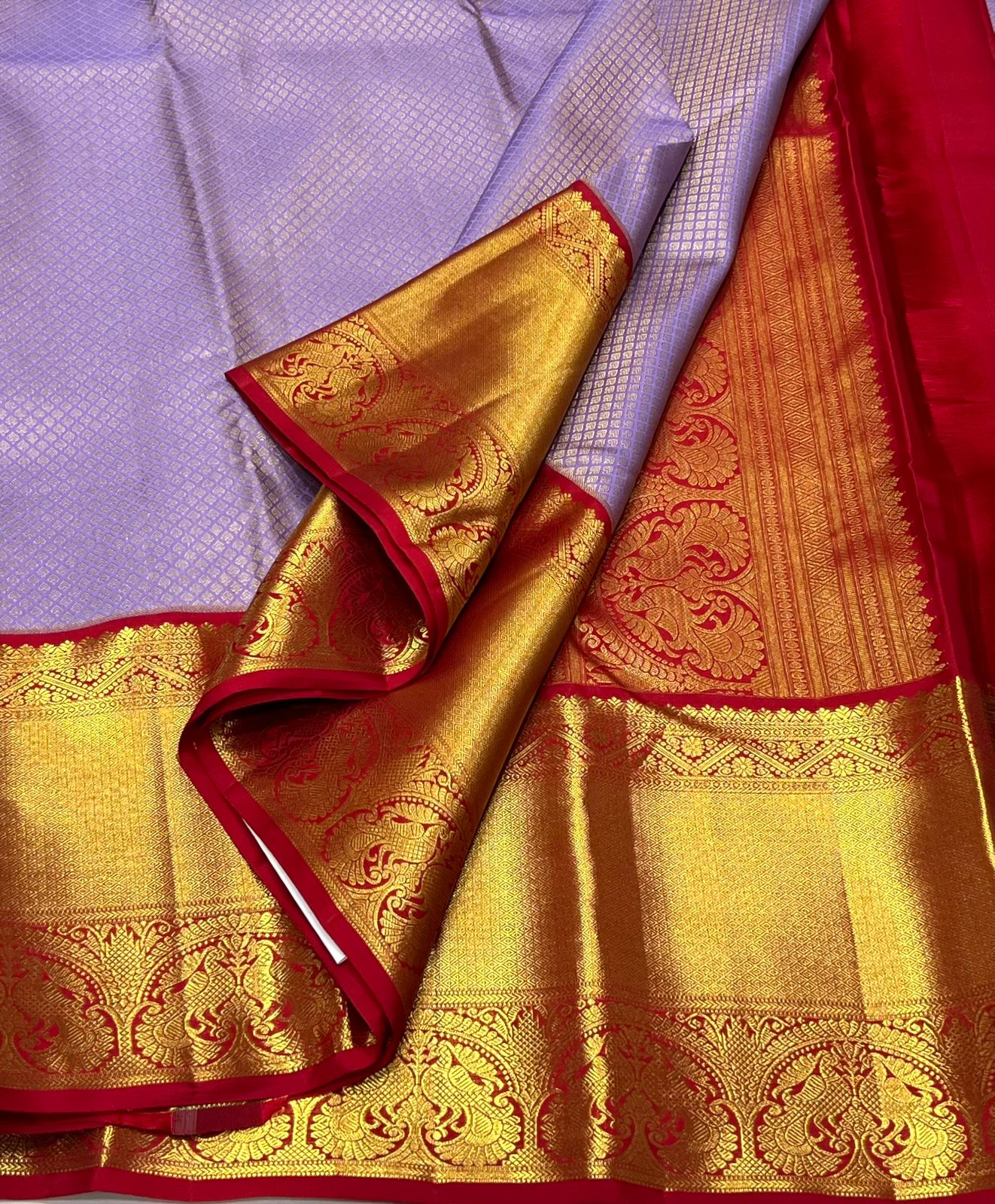 LAVENDER/ MAROON COLOUR COMBITION PURE KANCHI SILK SAREE