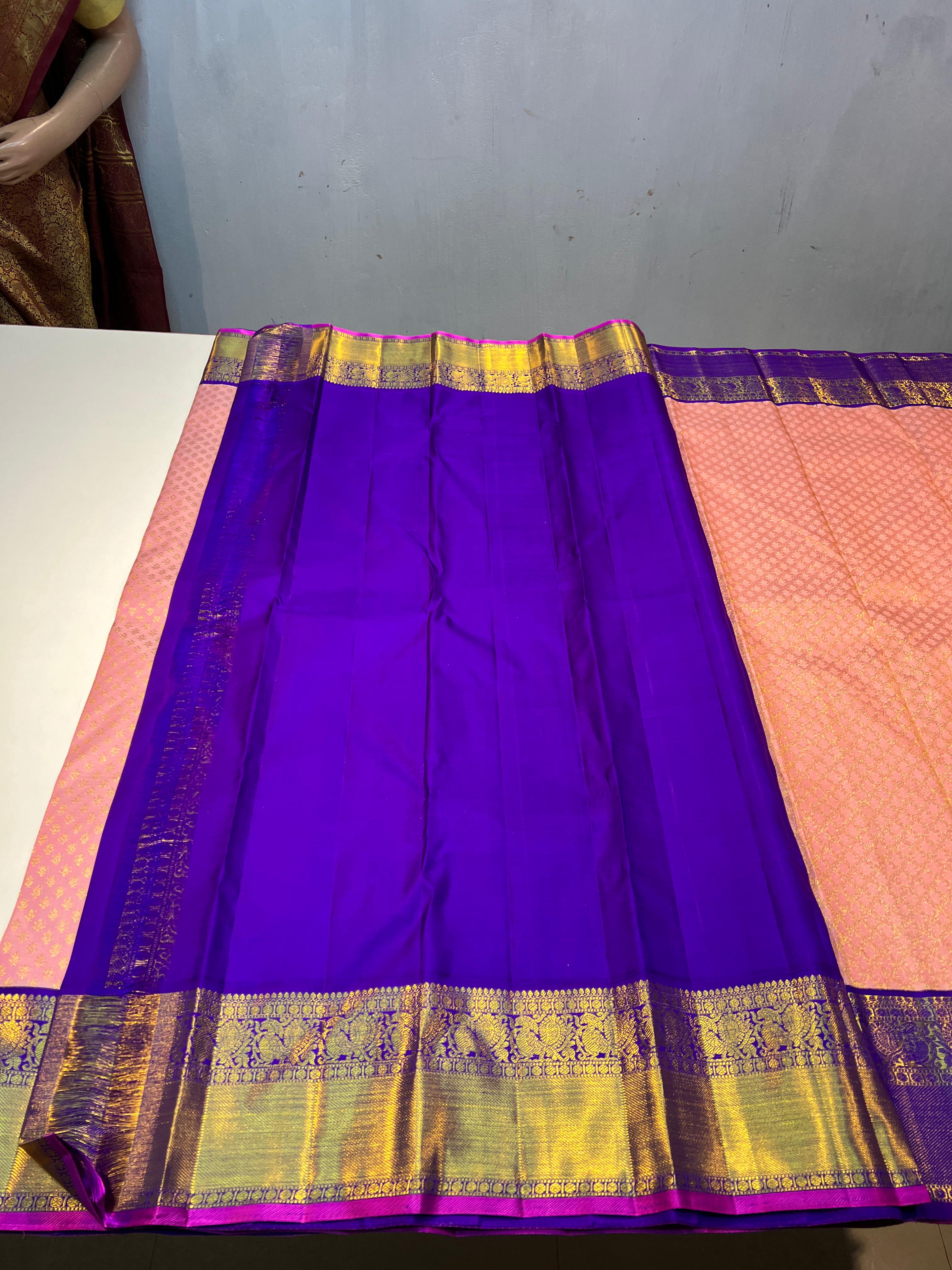 BABY PINK/PURPLE  COLOUR COMBITION PURE KANCHI SILK SAREE