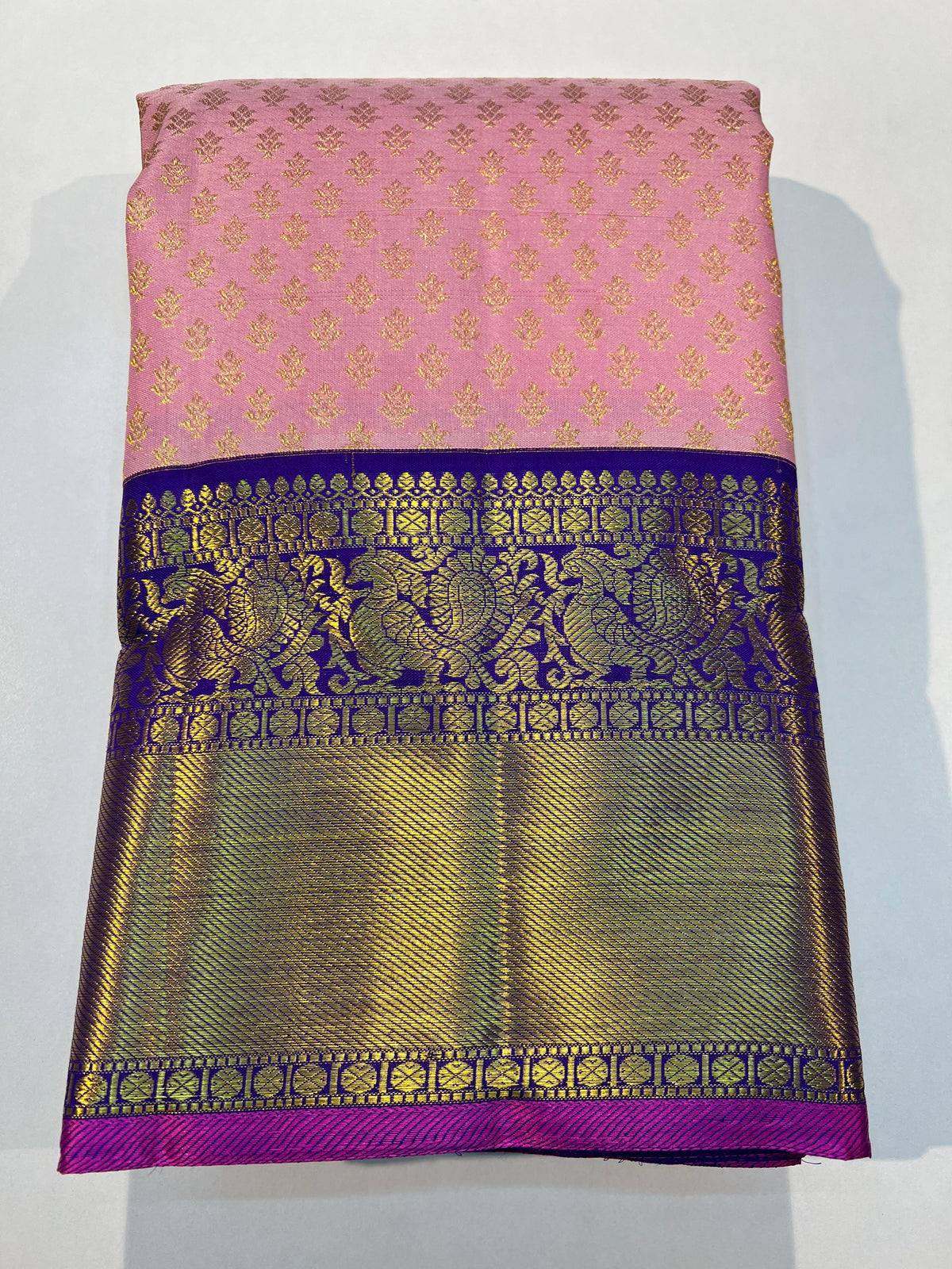 BABY PINK/PURPLE  COLOUR COMBITION PURE KANCHI SILK SAREE