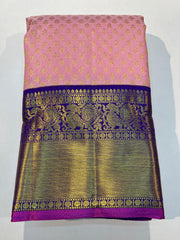 BABY PINK/PURPLE  COLOUR COMBITION PURE KANCHI SILK SAREE