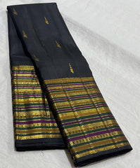 BLACK/MULTI  COLOUR COMBITION PURE KANCHI SILK SAREE