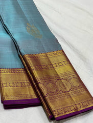 PURPLE/SKY BLUE  COLOUR COMBITION PURE KANCHI SILK SAREE