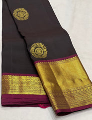 BROWN/ MAGENTA PINK  COLOUR COMBITION PURE KANCHI SILK SAREE