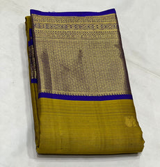 MEHANDHI GREEN/ROYAL BLUE  COLOUR COMBITION PURE KANCHI SILK SAREE