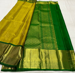 MEHANDHI GREEN/BOTTLE GREEN  COLOUR COMBITION PURE KANCHI SILK SAREE