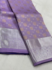 LILAC/NAVY BLUE   COLOUR COMBITION PURE KANCHI SILK SAREE