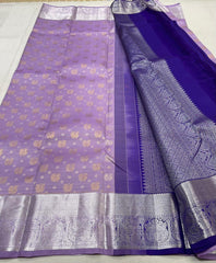 LILAC/NAVY BLUE   COLOUR COMBITION PURE KANCHI SILK SAREE