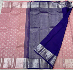 LITE ORANGE/NAVY BLUE  COLOUR COMBITION PURE KANCHI SILK SAREE