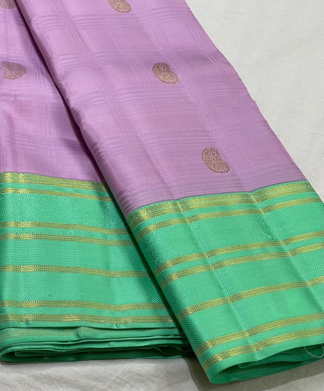 LILAC/LITE GREEN  COLOUR COMBITION PURE KANCHI SILK SAREE