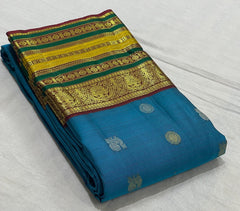 AQUA BLUE/MAROON  COLOUR COMBITION PURE KANCHI SILK SAREE