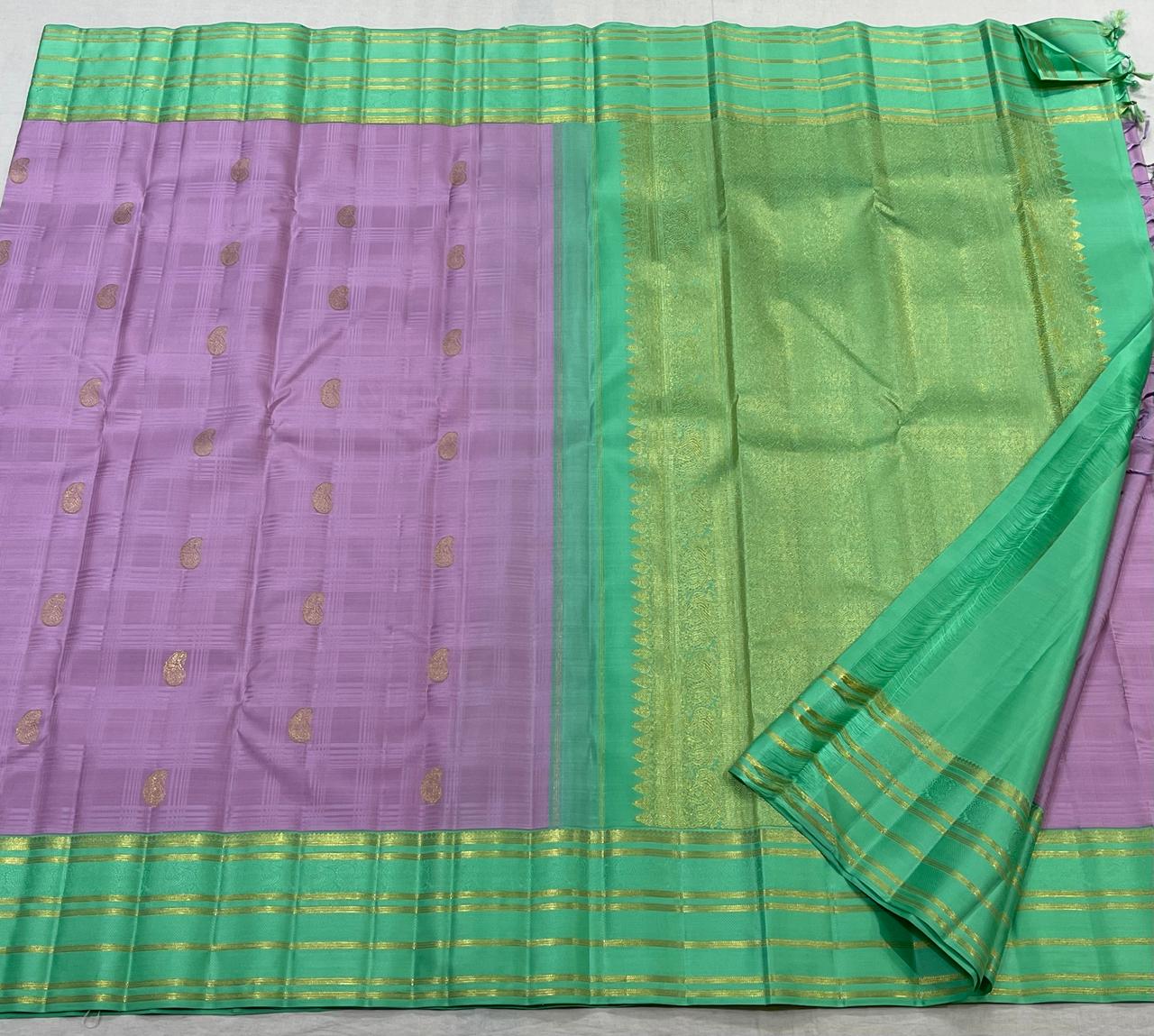 LILAC/LITE GREEN  COLOUR COMBITION PURE KANCHI SILK SAREE