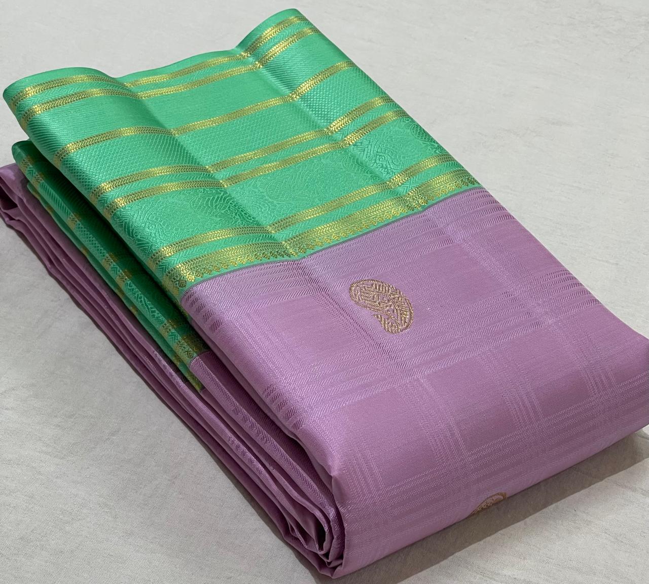 LILAC/LITE GREEN  COLOUR COMBITION PURE KANCHI SILK SAREE