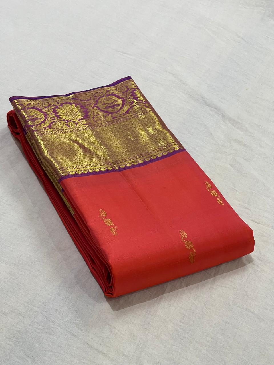 ORANGE/PURPLE   COLOUR COMBITION PURE KANCHI SILK SAREE