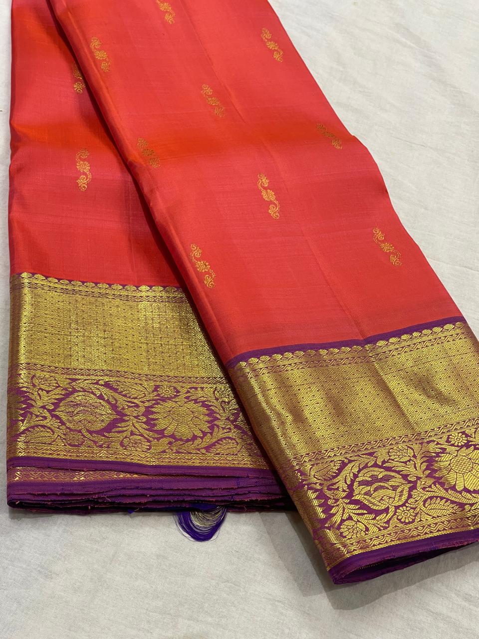 ORANGE/PURPLE   COLOUR COMBITION PURE KANCHI SILK SAREE