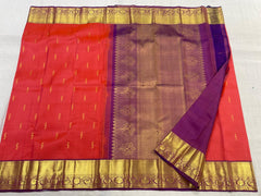 ORANGE/PURPLE   COLOUR COMBITION PURE KANCHI SILK SAREE