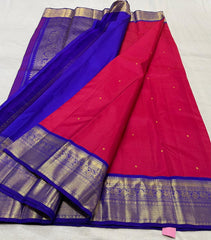 RANI PINK /ROYAL BLUE  COLOUR COMBITION PURE KANCHI SILK SAREE