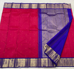 RANI PINK /ROYAL BLUE  COLOUR COMBITION PURE KANCHI SILK SAREE