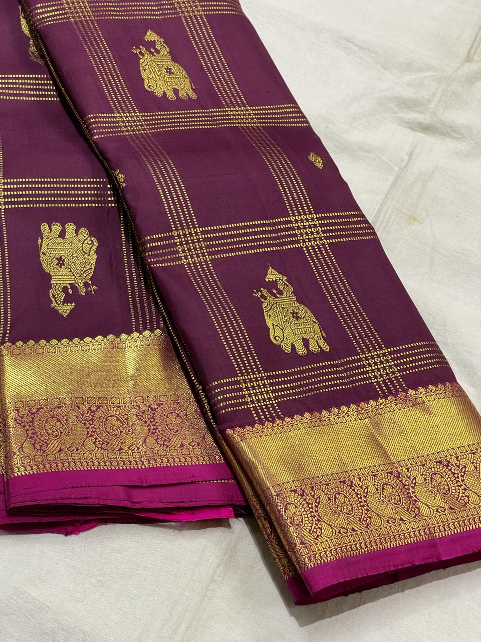 MAGENTA PINK/PINK COMBITION PURE KANCHI SILK SAREE