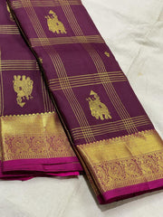 BROWN/PINK  COLOUR COMBITION PURE KANCHI SILK SAREE