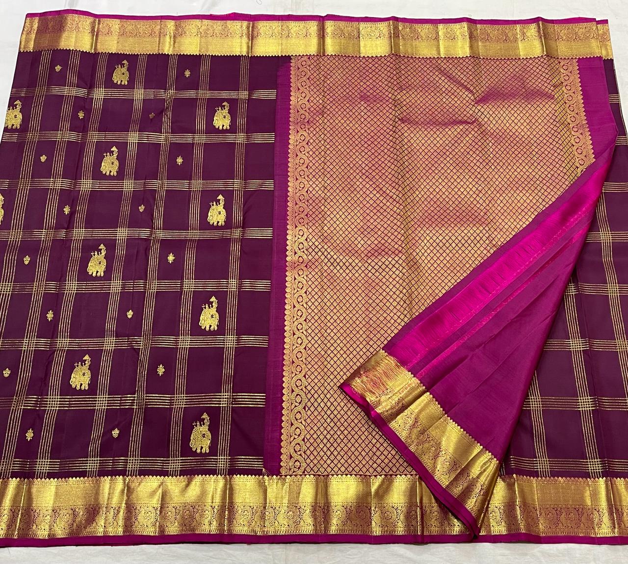 MAGENTA PINK/PINK COMBITION PURE KANCHI SILK SAREE