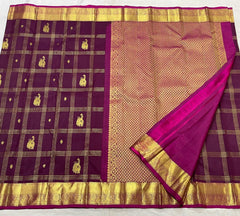 BROWN/PINK  COLOUR COMBITION PURE KANCHI SILK SAREE