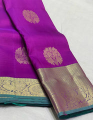 PURPLE/TORQUISE GREEN COMBITION PURE KANCHI SILK SAREE