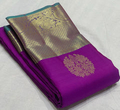 PURPLE/TORQUISE GREEN COMBITION PURE KANCHI SILK SAREE