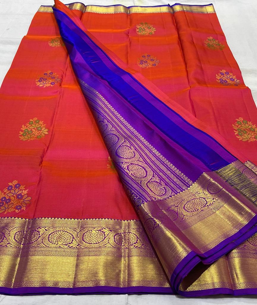 PINK/VOILET COMBITION PURE KANCHI SILK SAREE