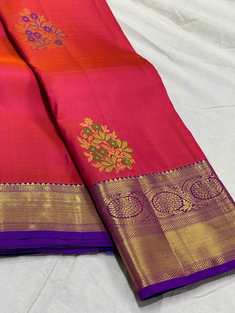 PINK/VOILET COMBITION PURE KANCHI SILK SAREE