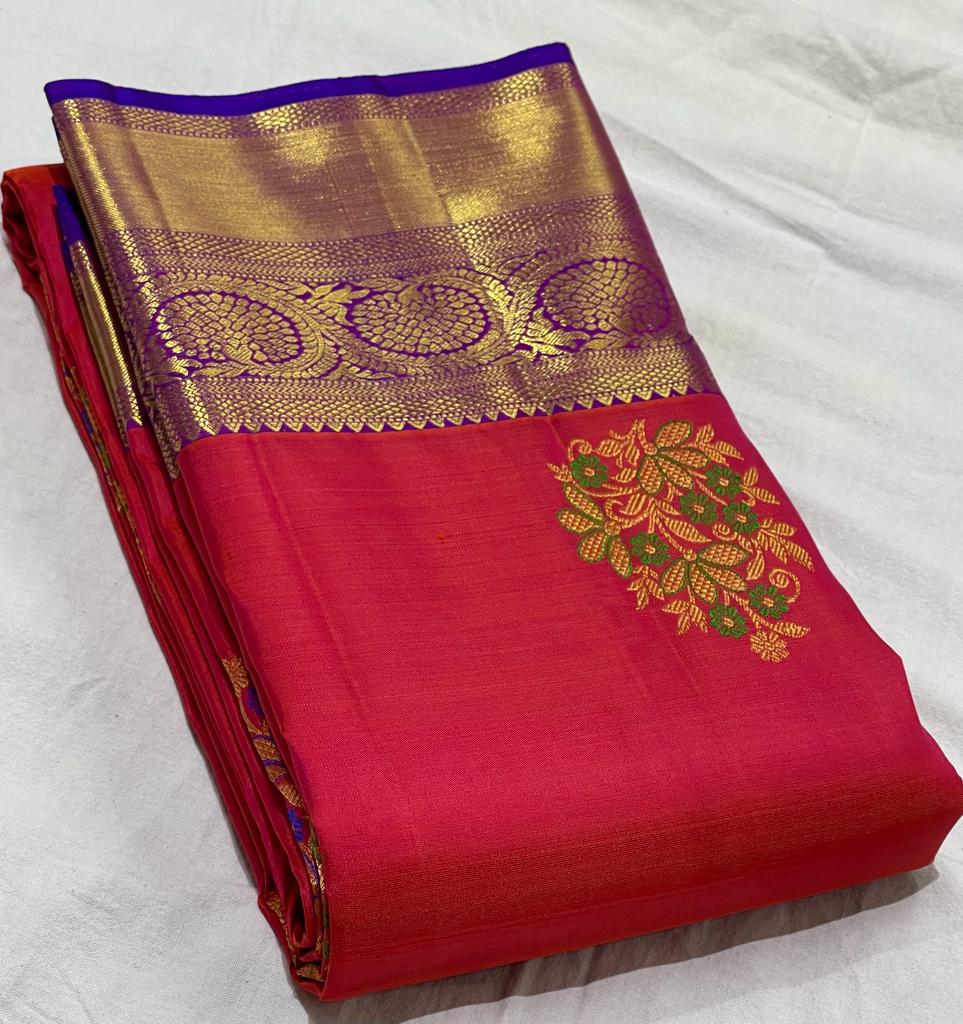 PINK/VOILET COMBITION PURE KANCHI SILK SAREE